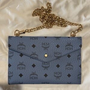 MCM Blue Crossbody Bag with Gold Chain Accent